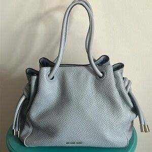 Michael Kors Large Pebbled Leather Dalia Dusty Blue Tote Shoulder Bag